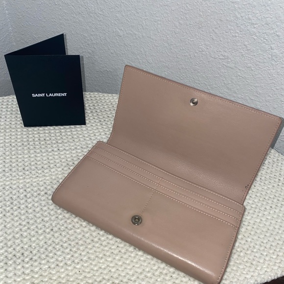 SAINT LAURENT WALLET BI FOLD FLAP WALLET 414567 BEIGE LEATHER 1017 Authentic - Picture 6 of 10